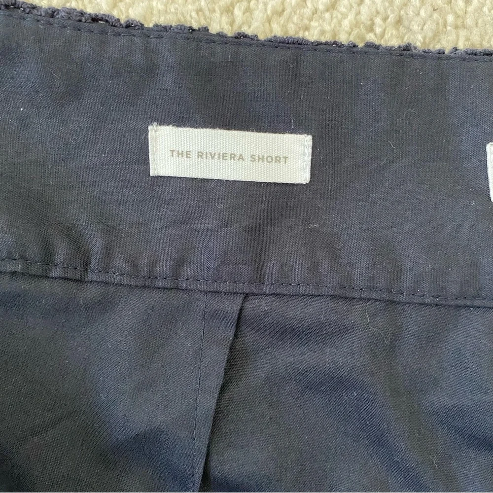 Ann Taylor LOFT The Riviera Shorts Crochet Tier Ruffles Navy Blue
